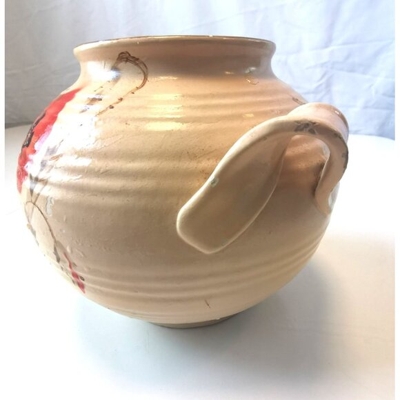 Ceramic Poppy Vase Wide Scroll Handles Art Deco Circa 1940s Floral Pottery - Picture 8 of 11